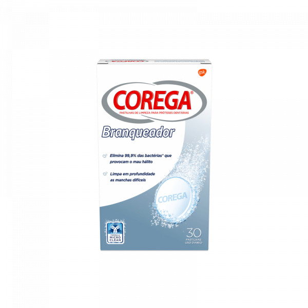 Corega Branqueador Pastilhas Limpeza 30un.