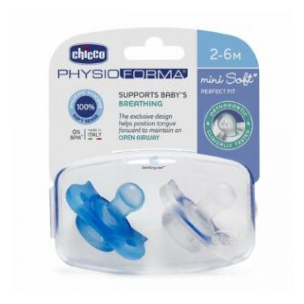 Chicco Physio Forma Mini Soft Chupeta Menino 2-6m 2 Unidades