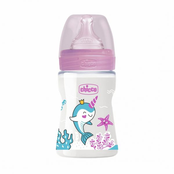 Chicco Biberão Well Being Rosa Silicone Fluxo Lento 150ml Girl