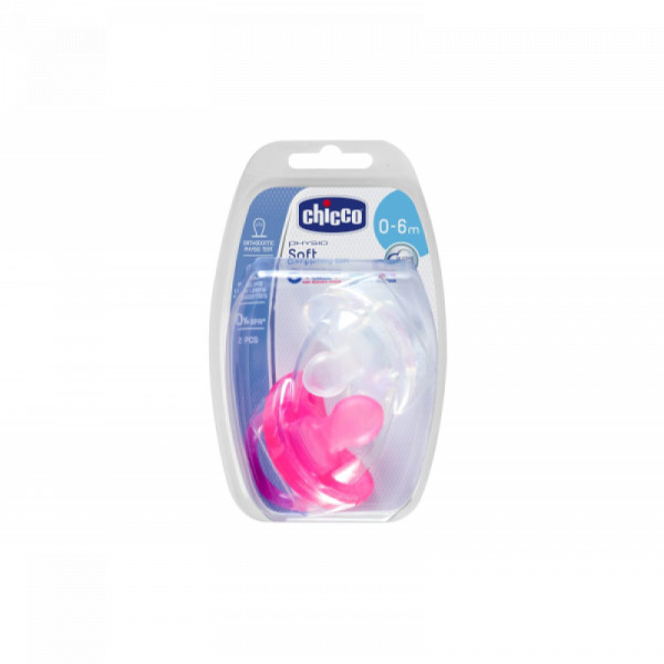 Chicco Physio Soft. Chupeta Silicone 0 a 6 meses Rosa e Branca 2un.