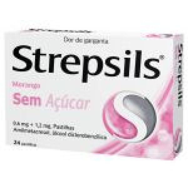 Strepsils Morango Sem Açúcar, 1,2/0,6 Mg X 24 Pst