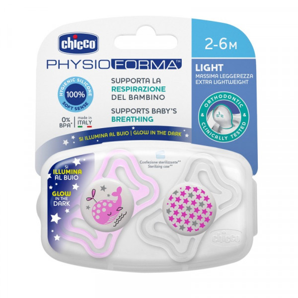 Chicco Physio Forma Light Lumi Chupeta Silicone 2-6M 2un.