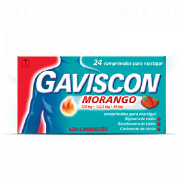 Gaviscon Morango, 250/133,5/80 Mg X 24 Comp Mast